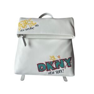 DKNY Tilly Backpack Purse New Folding York City Graffiti White Zip Close New